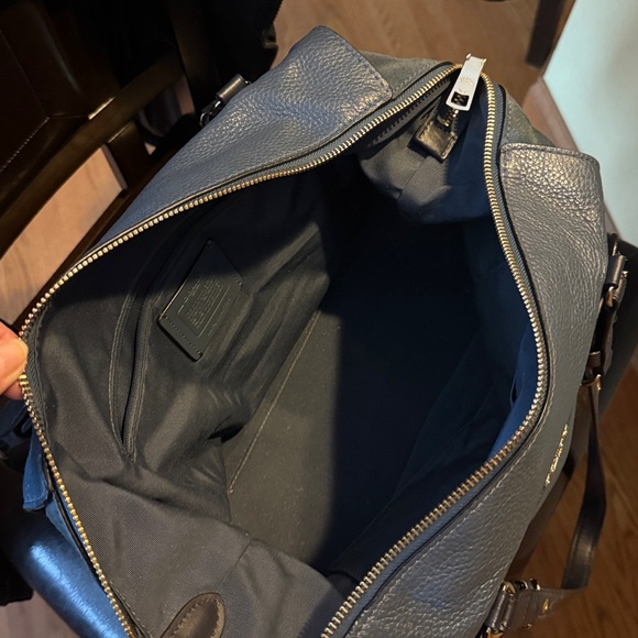 Coach Kleo Carryall Denim Leather Suede Navy Blue Authentic Satchel Handbag - Picture 7 of 13